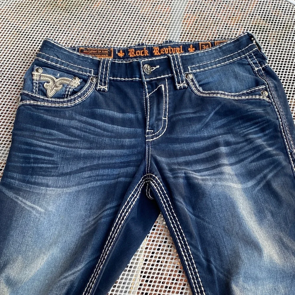 Rock Revival Blue Denim Jeans Elmwood boot size 34 - Picture 4 of 14